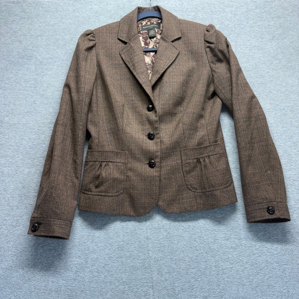 Banana Republic Blaze Womens 6 Brown Glen Plaid Wool Blend Long Sleeve Office